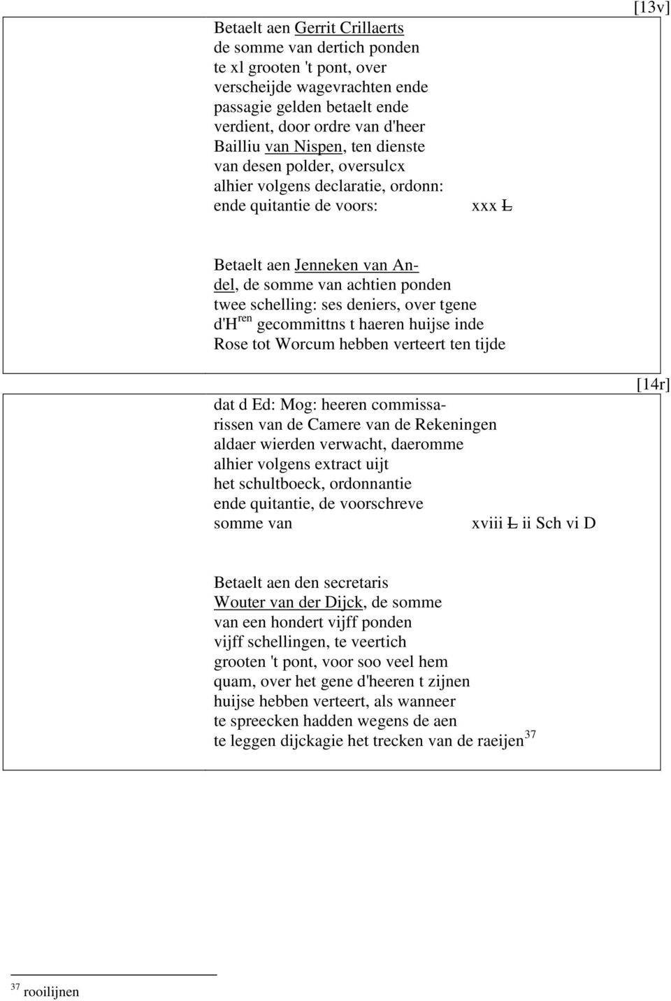 deniers, over tgene d'h ren gecommittns t haeren huijse inde Rose tot Worcum hebben verteert ten tijde dat d Ed: Mog: heeren commissarissen van de Camere van de Rekeningen aldaer wierden verwacht,