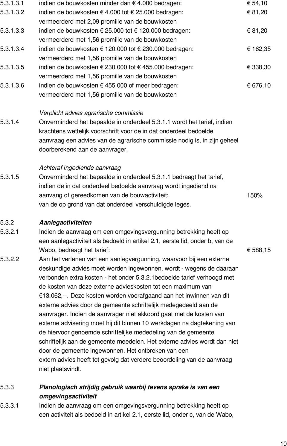 000 tot 455.000 bedragen: 338,30 vermeerderd met 1,56 promille van de bouwkosten 5.3.1.3.6 indien de bouwkosten 455.