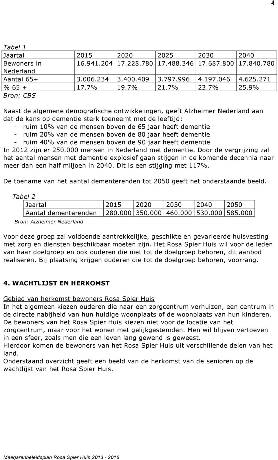 9% Bron: CBS Naast de algemene demografische ontwikkelingen, geeft Alzheimer Nederland aan dat de kans op dementie sterk toeneemt met de leeftijd: - ruim 10% van de mensen boven de 65 jaar heeft