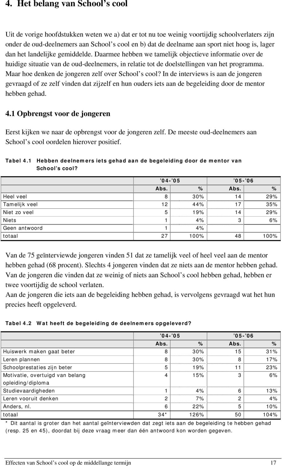 Daarmee hebben we tamelijk objectieve informatie over de huidige situatie van de oud-deelnemers, in relatie tot de doelstellingen van het programma.