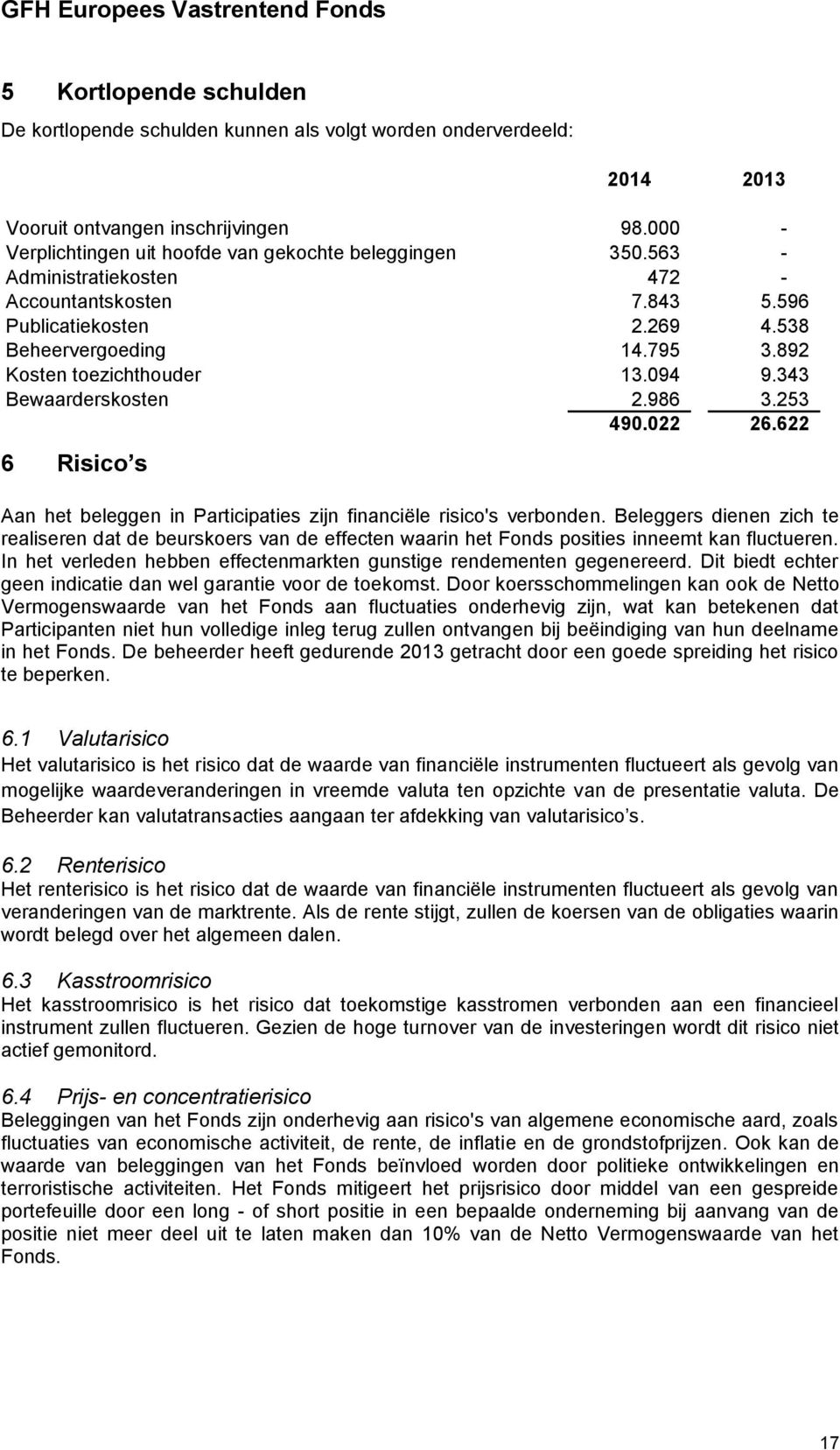 622 6 Risico s Aan het beleggen in Participaties zijn financiële risico's verbonden.