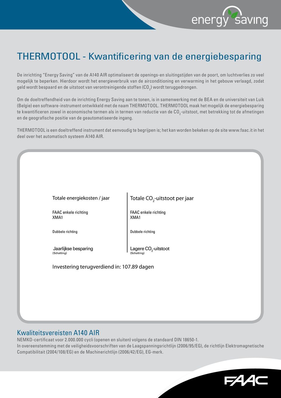 Om de doeltreffendheid van de inrichting Energy Saving aan te tonen, is in samenwerking met de BEA en de universiteit van Luik (Belgie) een software-instrument ontwikkeld met de naam THERMOTOOL.