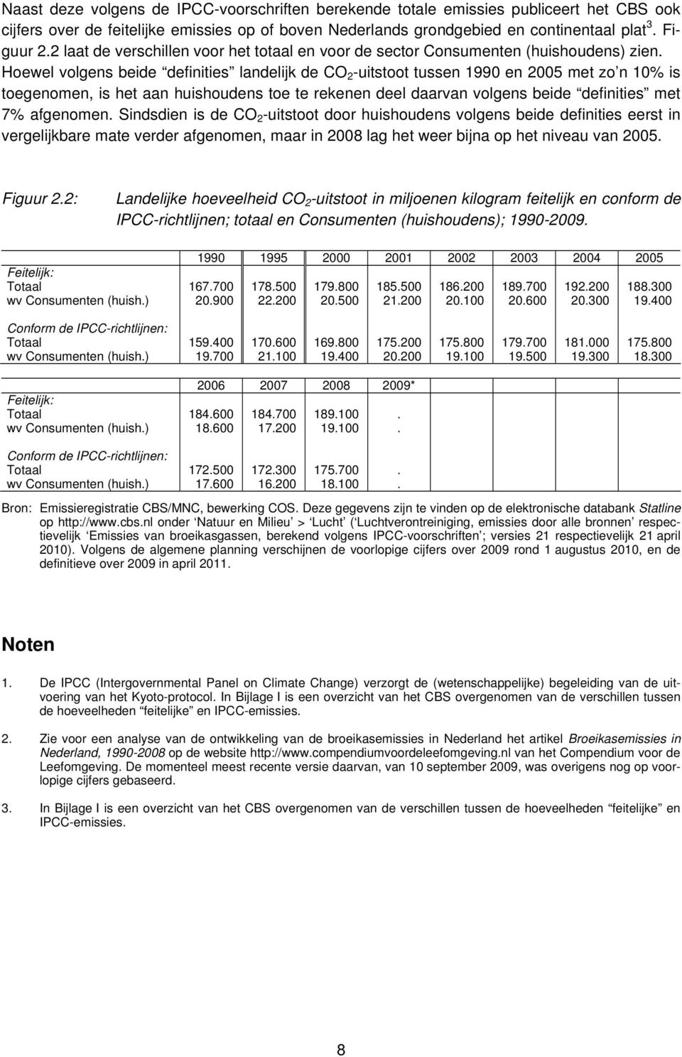 Hoewel volgens beide definities landelijk de CO 2 -uitstoot tussen 1990 en 2005 met zo n 10% is toegenomen, is het aan huishoudens toe te rekenen deel daarvan volgens beide definities met 7%