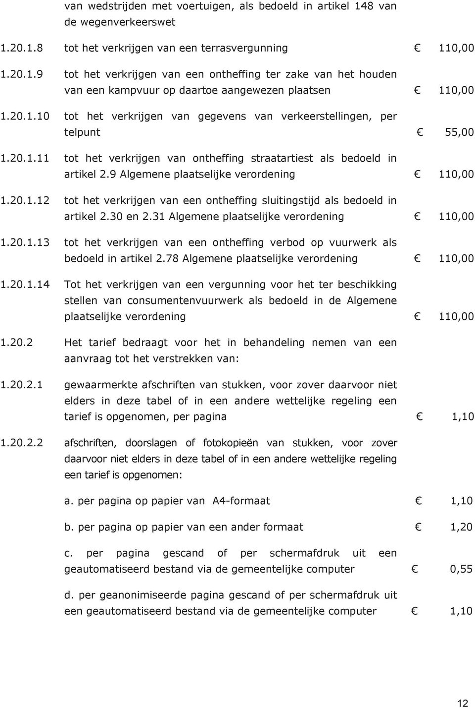 9 Algemene plaatselijke verordening 110,00 1.20.1.12 tot het verkrijgen van een ontheffing sluitingstijd als bedoeld in artikel 2.30 en 2.31 Algemene plaatselijke verordening 110,00 1.20.1.13 tot het verkrijgen van een ontheffing verbod op vuurwerk als bedoeld in artikel 2.