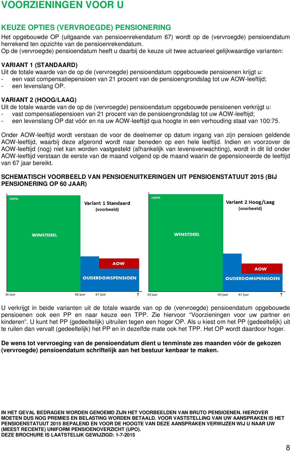 Op de (vervroegde) pensioendatum heeft u daarbij de keuze uit twee actuarieel gelijkwaardige varianten: VARIANT 1 (STANDAARD) Uit de totale waarde van de op de (vervroegde) pensioendatum opgebouwde