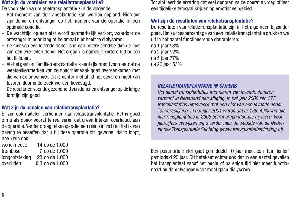 De wachttijd op een nier wordt aanmerkelijk verkort, waardoor de ontvanger minder lang of helemaal niet hoeft te dialyseren.