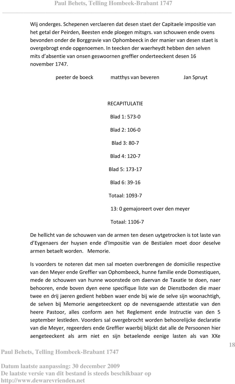 In teecken der waerheydt hebben den selven mits d absentie van onsen geswoornen greffier onderteeckent desen 16 november 1747.