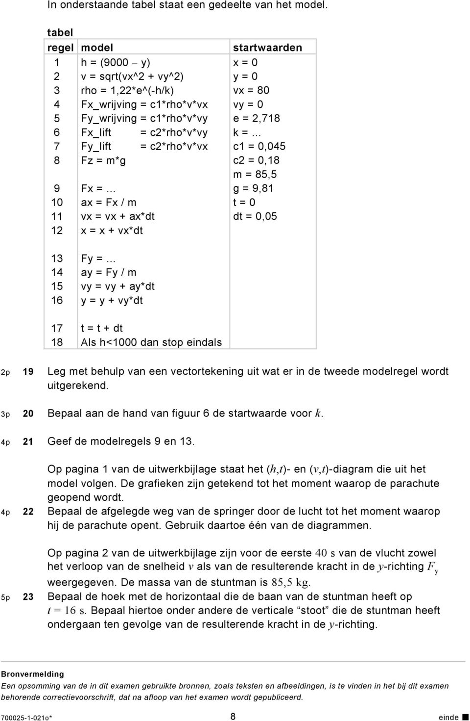 = m*g Fx = ax = Fx / m vx = vx + ax*dt x = x + vx*dt startwaarden x = 0 y = 0 vx = 80 vy = 0 e = 2,718 k = c1 = 0,045 c2 = 0,18 m = 85,5 g = 9,81 t = 0 dt = 0,05 13 14 15 16 17 18 Fy = ay = Fy / m vy