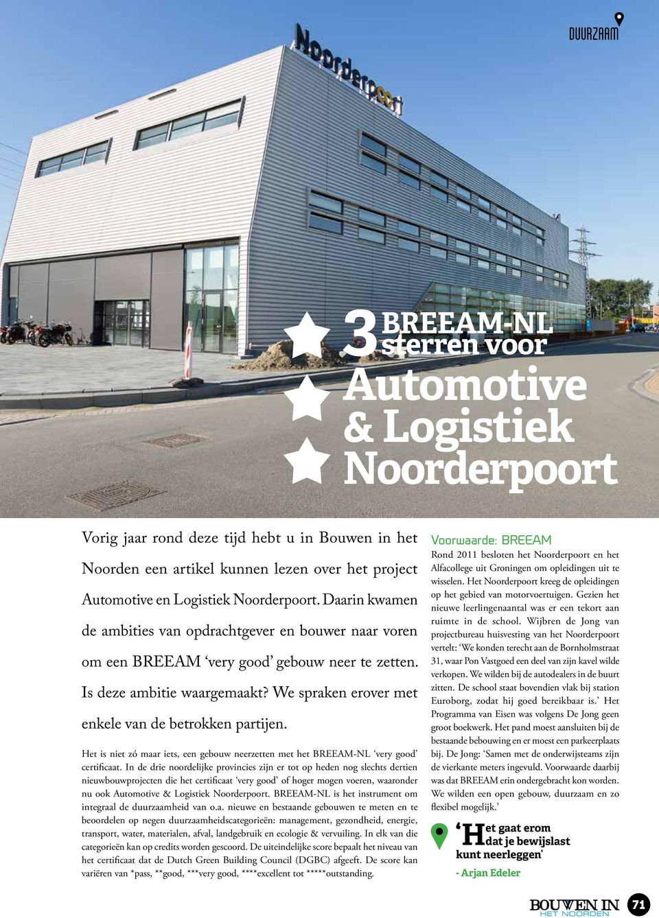 Het is niet zó maar iets, een gebouw neerzetten met het BREEAM-NL very good certificaat.