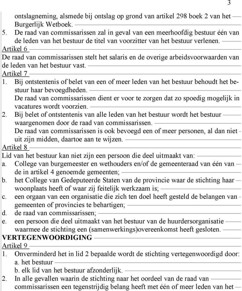 Artikel 6 De raad van commissarissen stelt het salaris en de overige arbeidsvoorwaarden van de leden van het bestuur vast. Artikel 7 1.