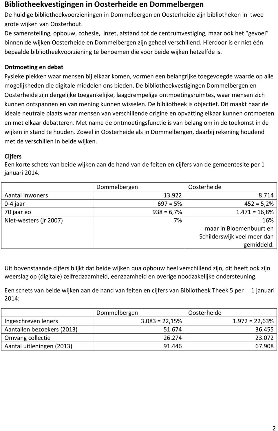 Hierdoor is er niet één bepaalde bibliotheekvoorziening te benoemen die voor beide wijken hetzelfde is.