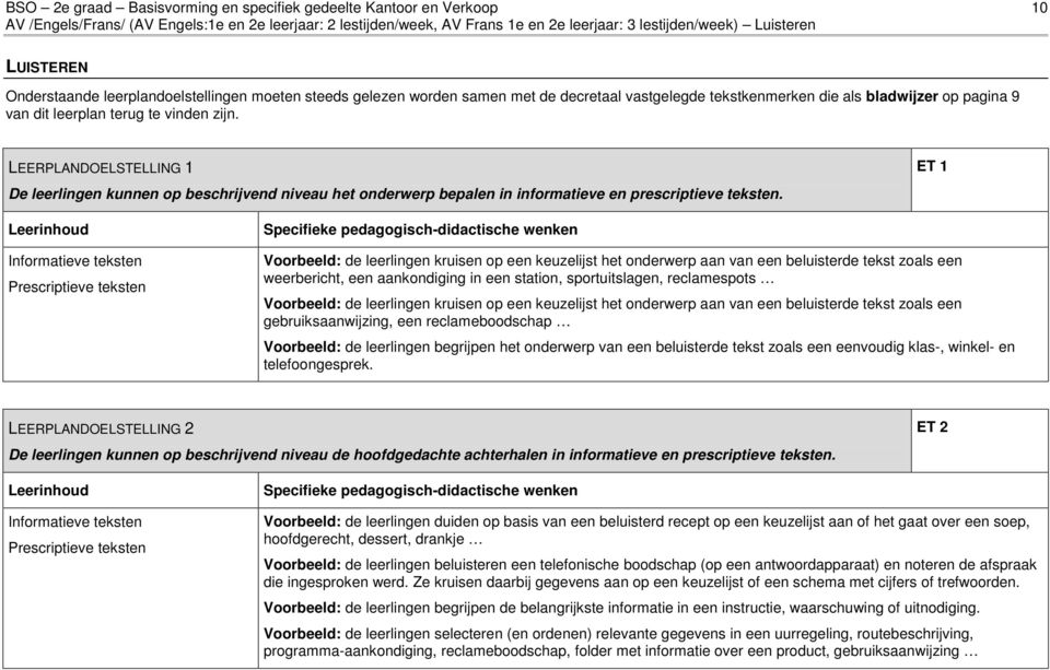 LEERPLANDOELSTELLING 1 De leerlingen kunnen op beschrijvend niveau het onderwerp bepalen in informatieve en prescriptieve teksten.