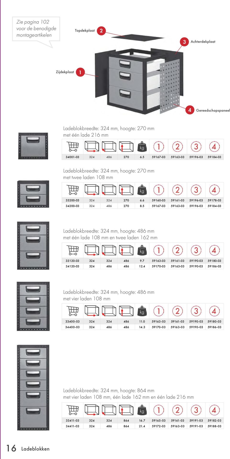 5 59167-03 59163-03 59196-03 59184-03 Ladeblokbreedte: 324 mm, hoogte: 486 mm met één lade 108 mm en twee laden 162 mm 33120-03 324 324 486 9.