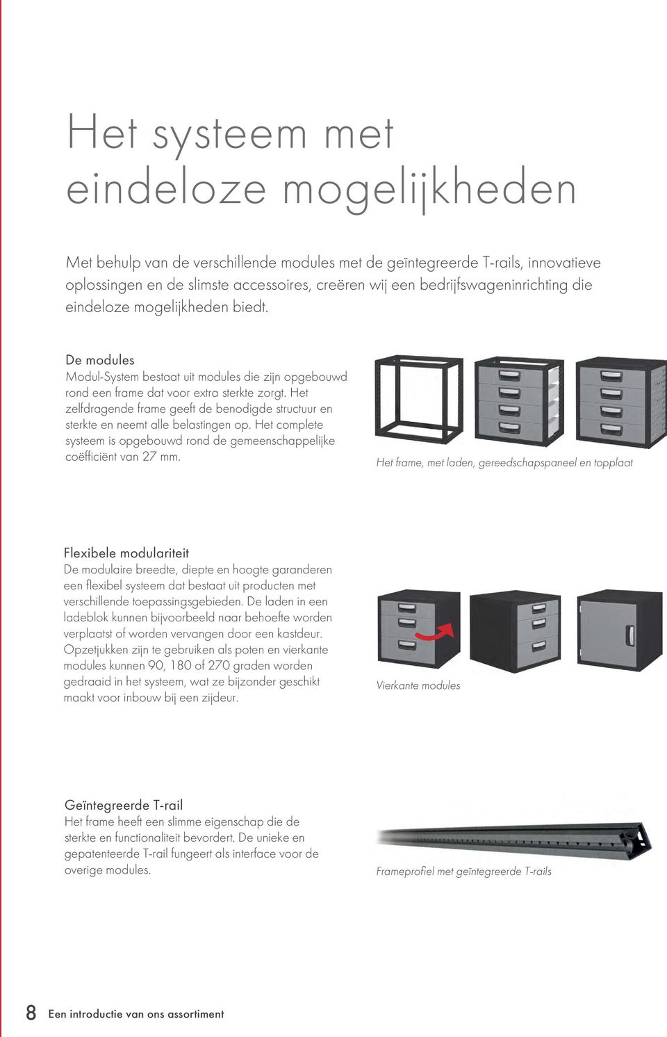 Het zelfdragende frame geeft de benodigde structuur en sterkte en neemt alle belastingen op. Het complete systeem is opgebouwd rond de gemeenschappelijke coëfficiënt van 27 mm.