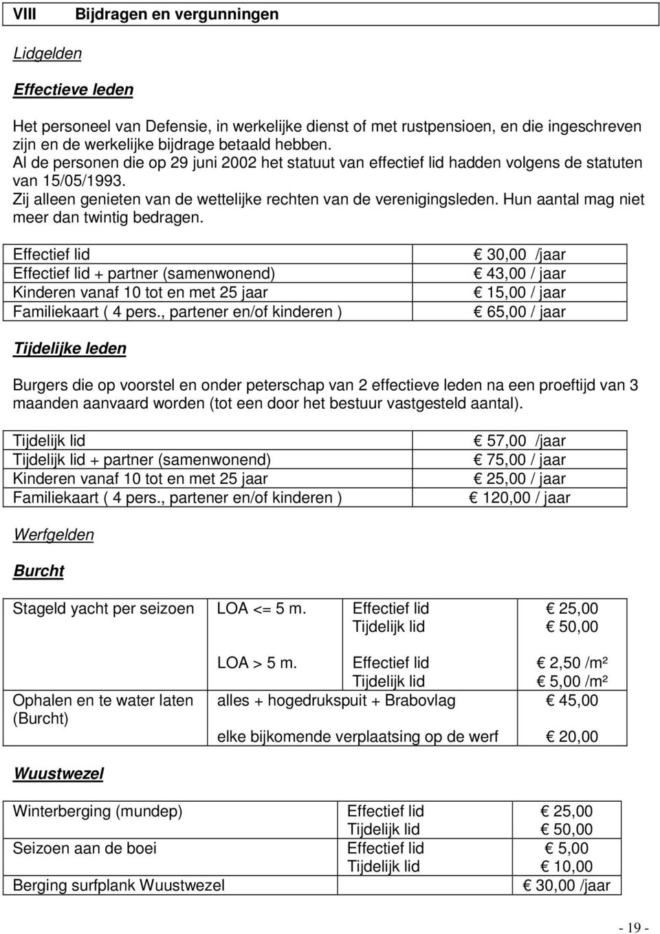 Hun aantal mag niet meer dan twintig bedragen. Effectief lid Effectief lid + partner (samenwonend) Kinderen vanaf 10 tot en met 25 jaar Familiekaart ( 4 pers.