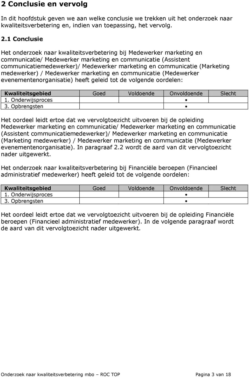 communicatie (Marketing medewerker) / Medewerker marketing en communicatie (Medewerker evenementenorganisatie) heeft geleid tot de volgende oordelen: Kwaliteitsgebied Goed Voldoende Onvoldoende