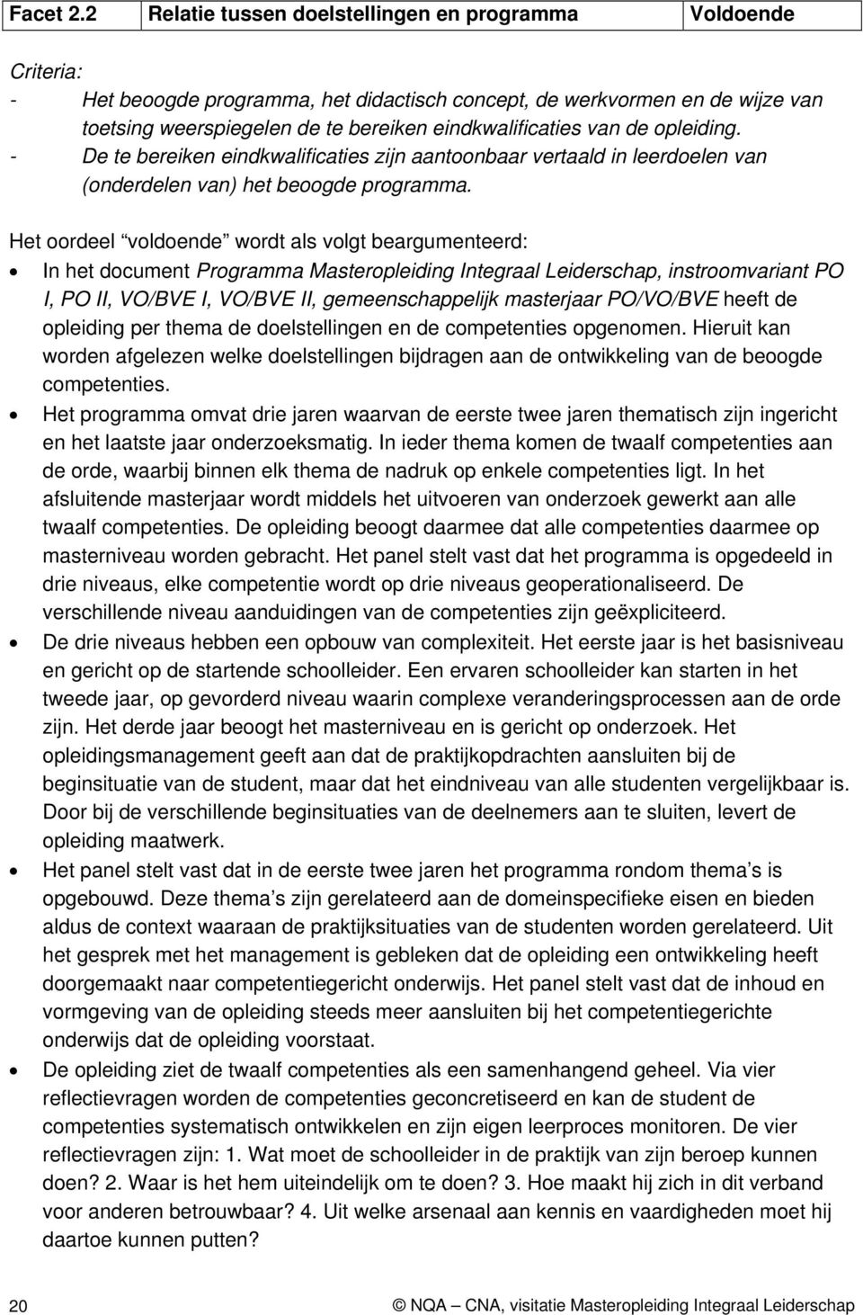 van de opleiding. - De te bereiken eindkwalificaties zijn aantoonbaar vertaald in leerdoelen van (onderdelen van) het beoogde programma.