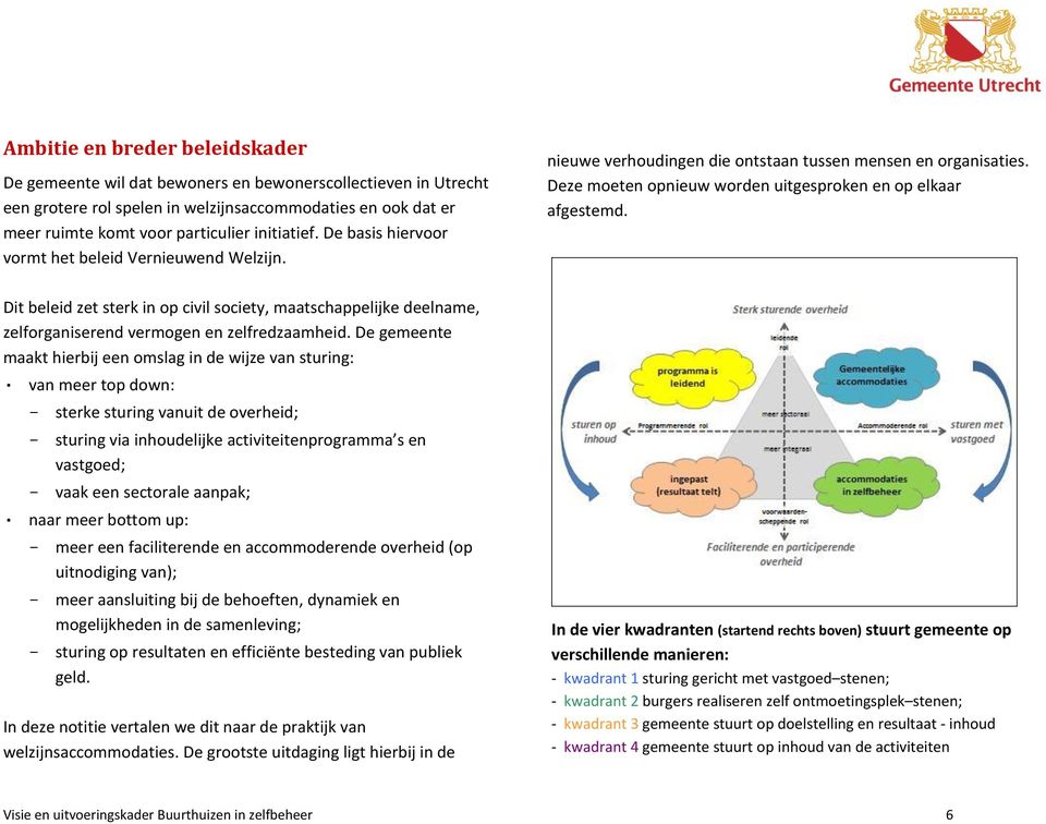 Dit beleid zet sterk in op civil society, maatschappelijke deelname, zelforganiserend vermogen en zelfredzaamheid.