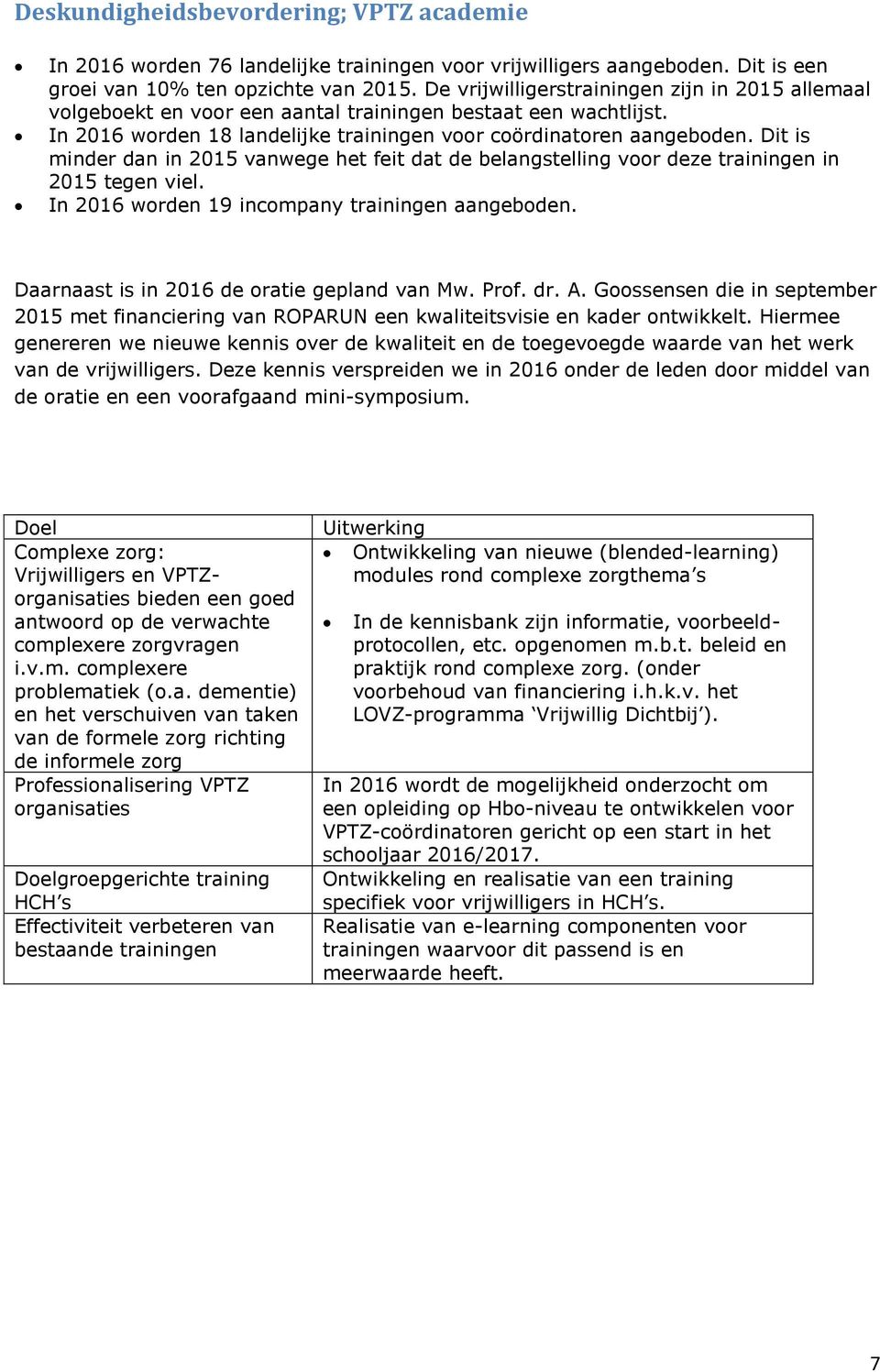 Dit is minder dan in 2015 vanwege het feit dat de belangstelling voor deze trainingen in 2015 tegen viel. In 2016 worden 19 incompany trainingen aangeboden.