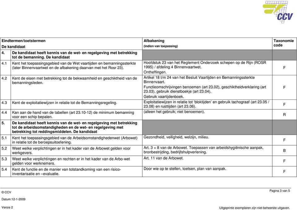 2 Kent de eisen met betrekking tot de bekwaamheid en geschiktheid van de bemanningsleden. Hoofdstuk 23 van het Reglement Onderzoek schepen op de Rijn (ROSR 1995) / afdeling 4 innenvaartwet.