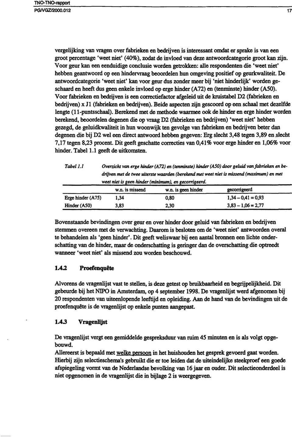 Voor geur kan een eenduidige conclusie worden getrokken: alle respondenten die 'weet niet' hebben geantwoord op een hindervraag beoordelen hun omgeving positief op geurkwaliteit.