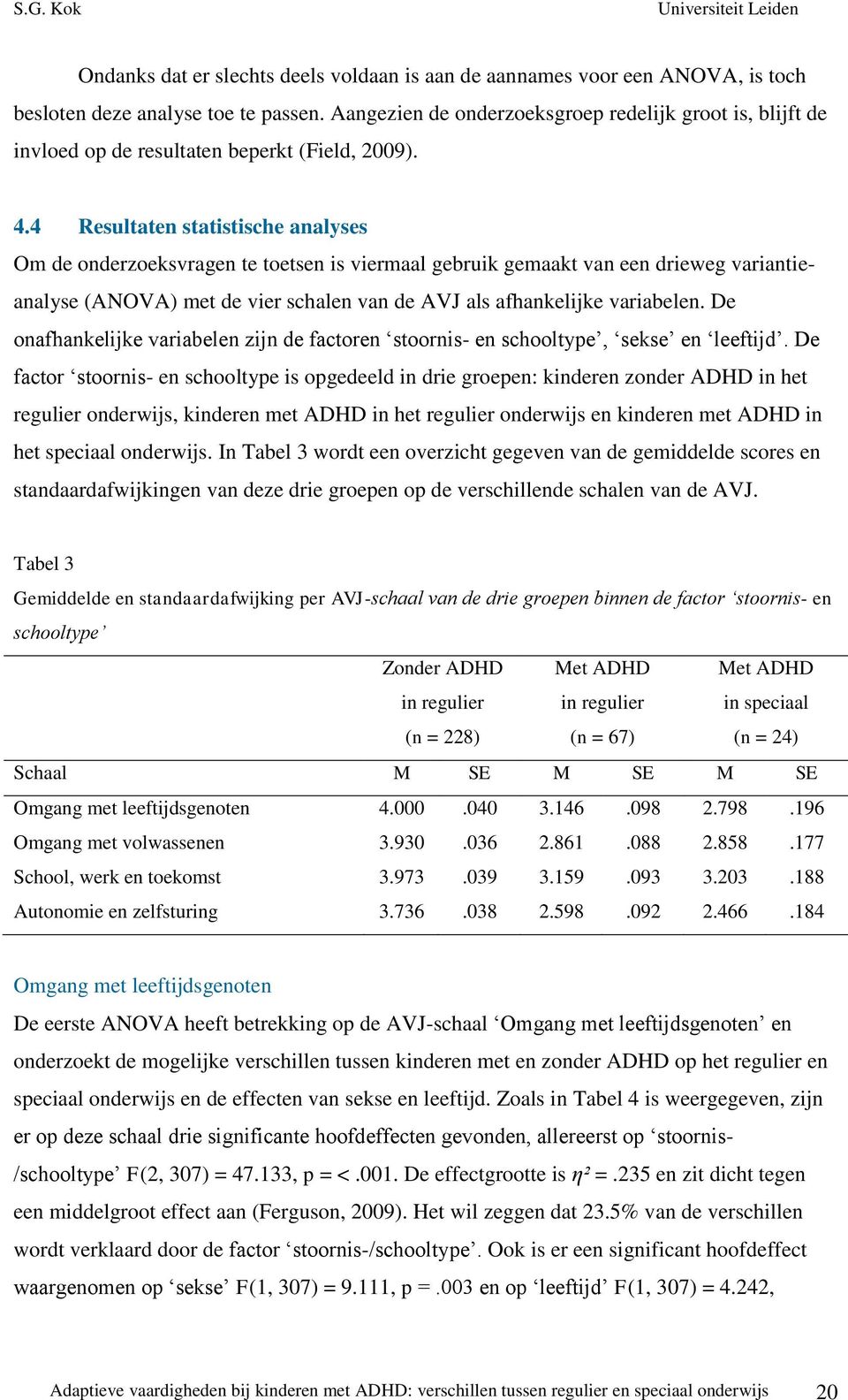 4 Resultaten statistische analyses Om de onderzoeksvragen te toetsen is viermaal gebruik gemaakt van een drieweg variantieanalyse (ANOVA) met de vier schalen van de AVJ als afhankelijke variabelen.