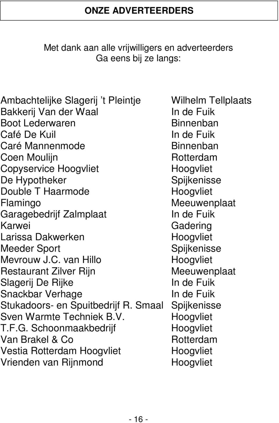 Garagebedrijf Zalmplaat In de Fuik Karwei Gadering Larissa Dakwerken Hoogvliet Meeder Sport Spijkenisse Mevrouw J.C.