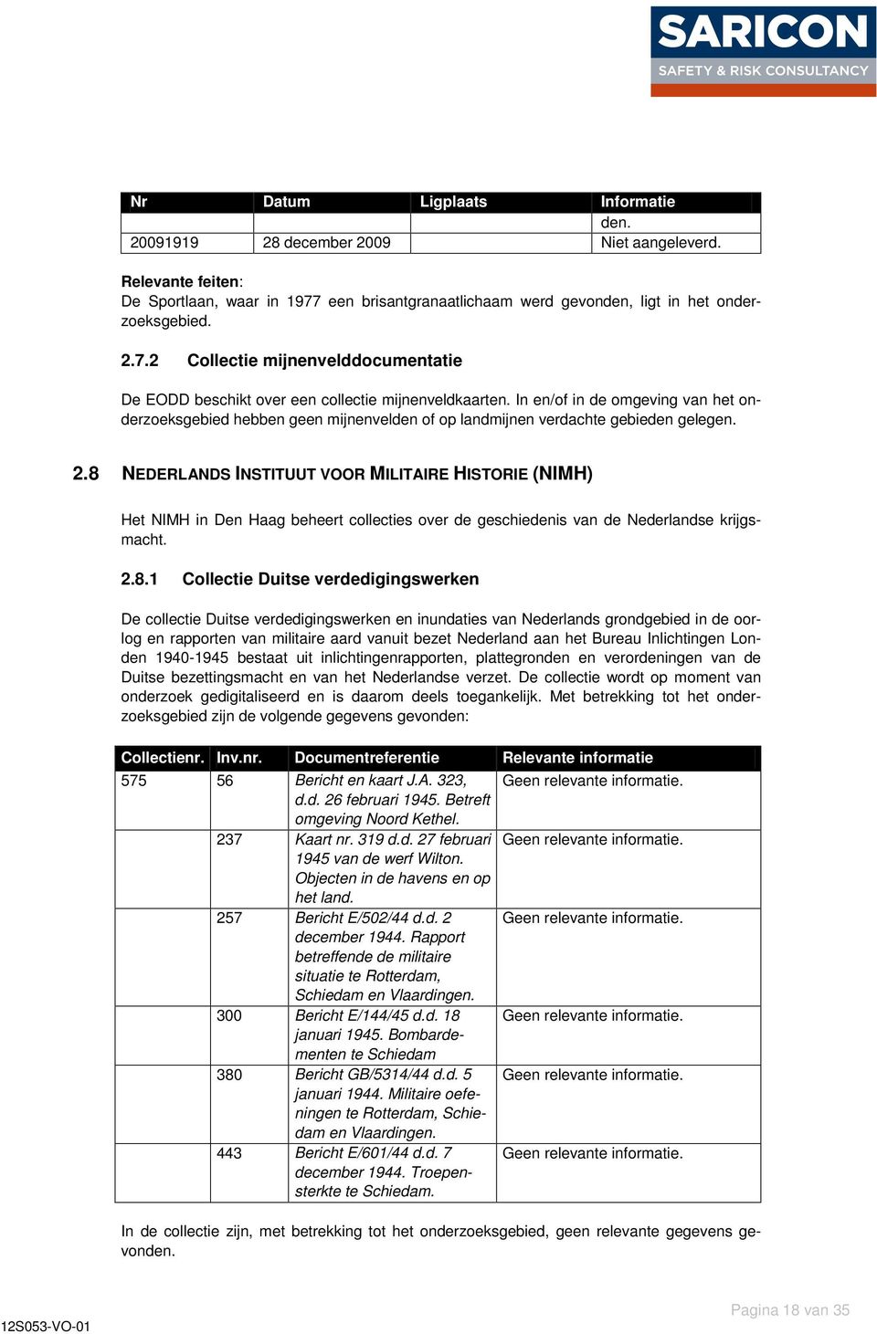 In en/of in de omgeving van het onderzoeksgebied hebben geen mijnenvelden of op landmijnen verdachte gebieden gelegen. 2.