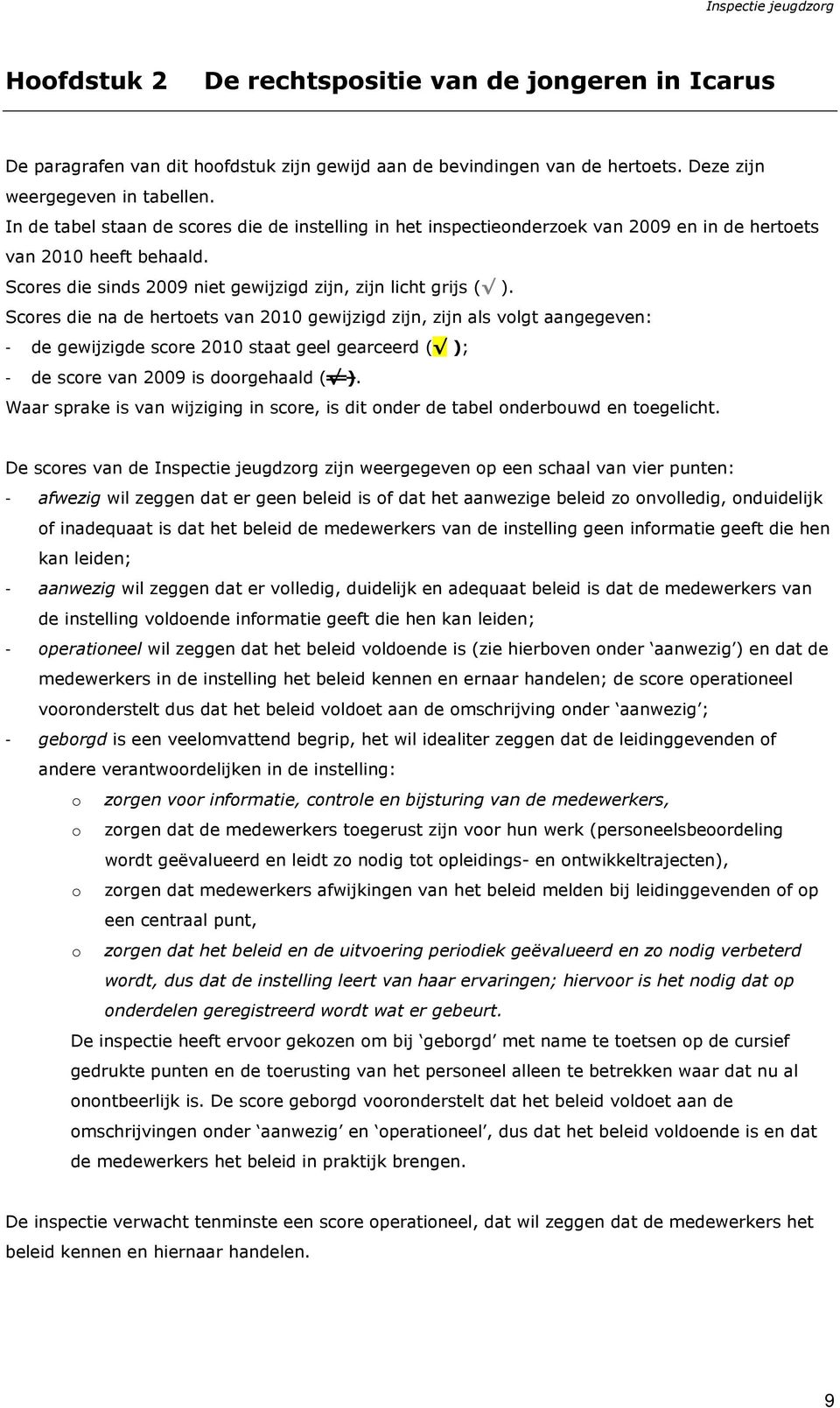 Scores die na de hertoets van 2010 gewijzigd zijn, zijn als volgt aangegeven: - de gewijzigde score 2010 staat geel gearceerd ( ); - de score van 2009 is doorgehaald ( ).