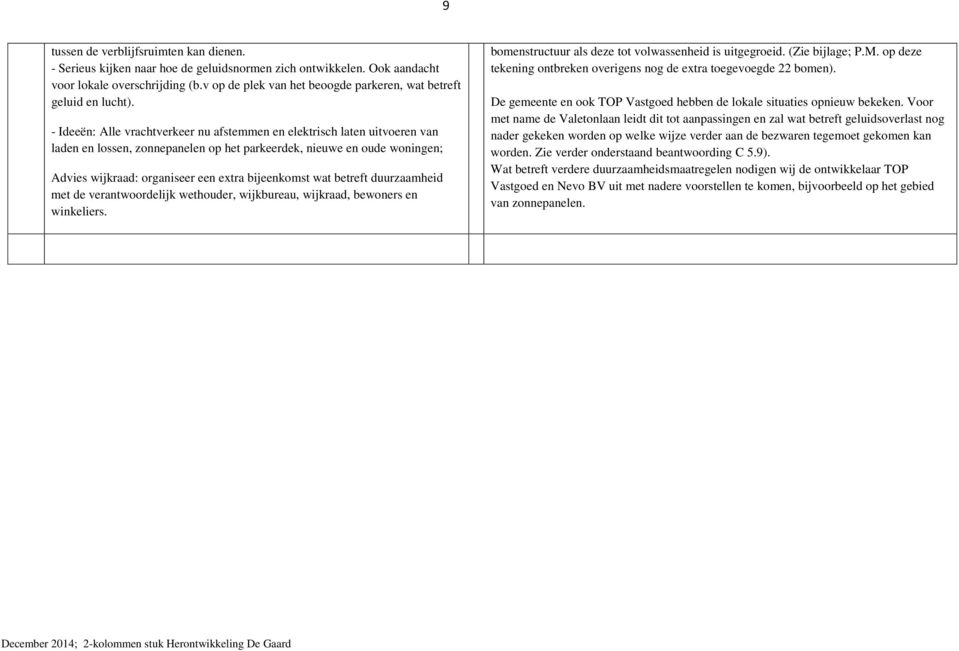 - Ideeën: Alle vrachtverkeer nu afstemmen en elektrisch laten uitvoeren van laden en lossen, zonnepanelen op het parkeerdek, nieuwe en oude woningen; Advies wijkraad: organiseer een extra bijeenkomst
