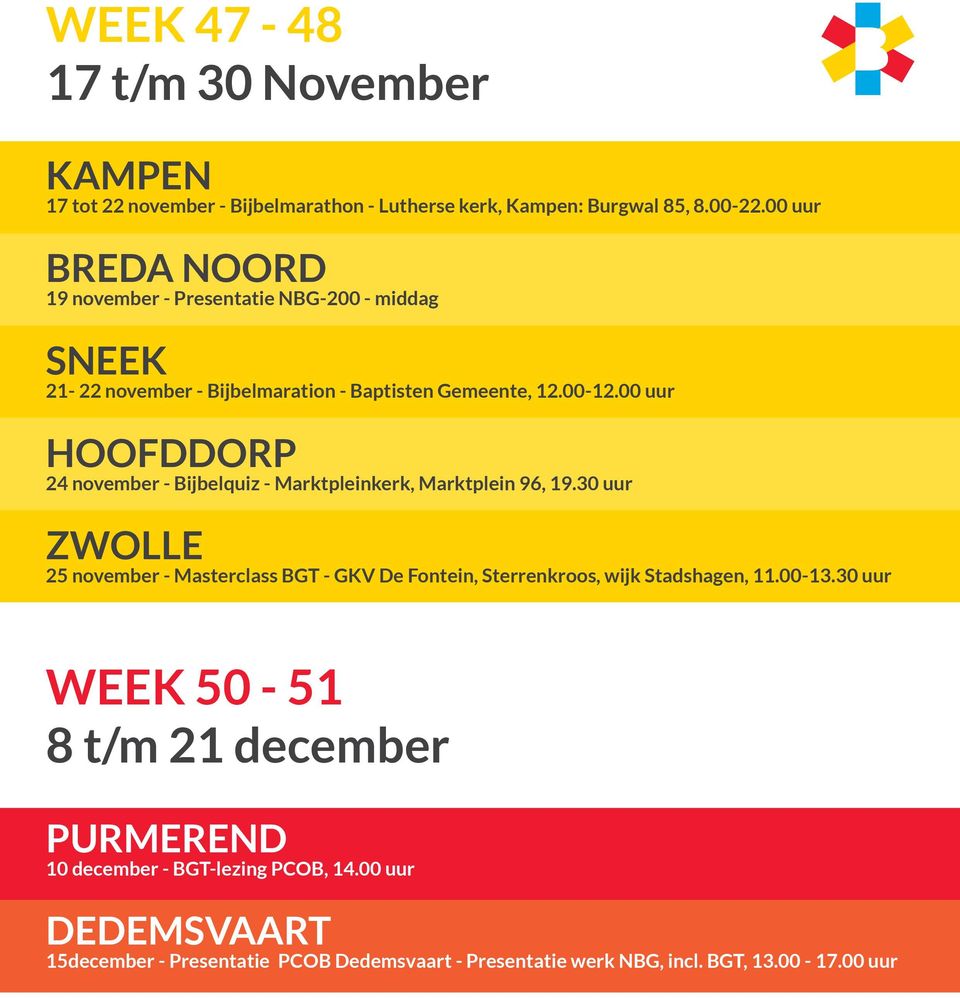 00 uur HOOFDDORP 24 november - Bijbelquiz - Marktpleinkerk, Marktplein 96, 19.