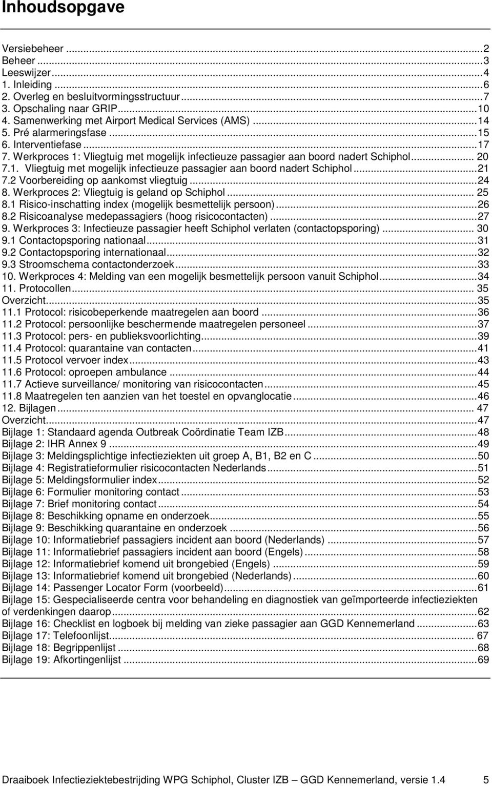 2 Voorbereiding op aankomst vliegtuig...24 8. Werkproces 2: Vliegtuig is geland op Schiphol... 25 8.1 Risico-inschatting index (mogelijk besmettelijk persoon)...26 8.