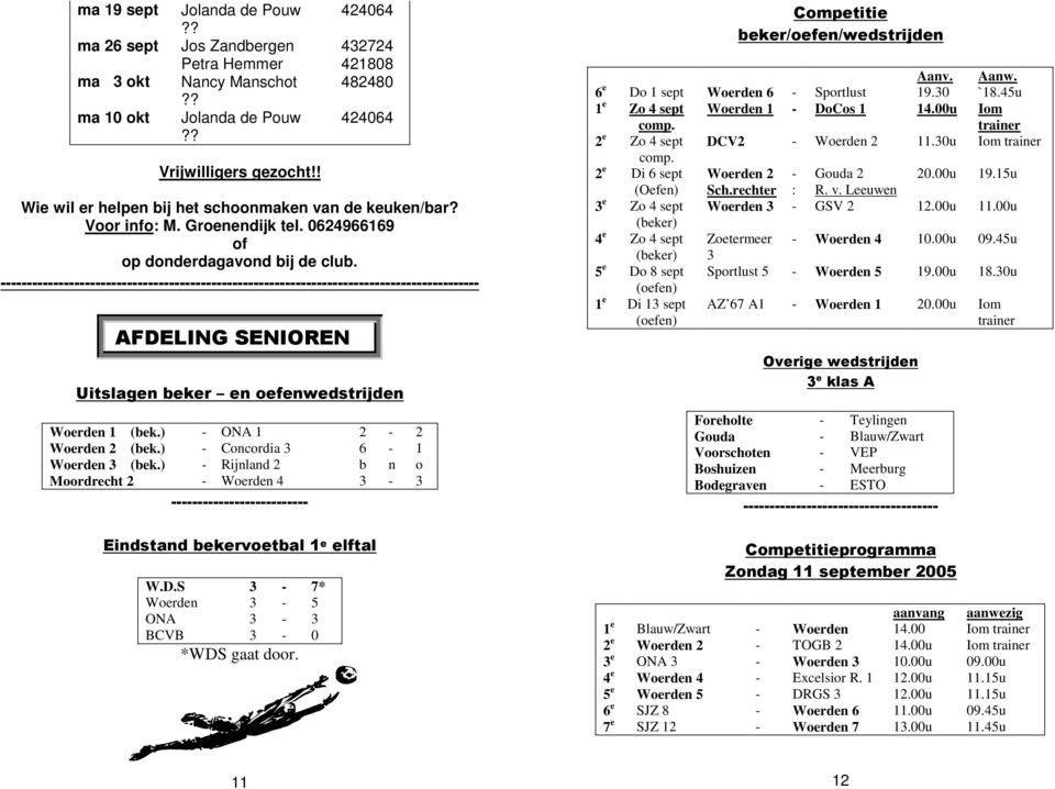 ) - Concordia 3 6-1 Woerden 3 (bek.) - Rijnland 2 b n o Moordrecht 2 - Woerden 4 3-3 )))))))))))))))))))))))))) ''45 1&4(* (7( W.D.S 3-7* Woerden 3-5 ONA 3-3 BCVB 3-0 *WDS gaat door. &+/ 45 I&7I!