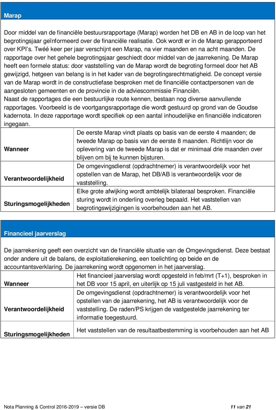 De rapportage over het gehele begrotingsjaar geschiedt door middel van de jaarrekening.