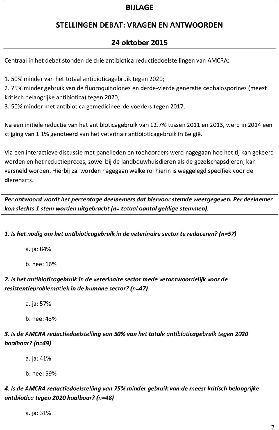 50% minder met antibiotica gemedicineerde voeders tegen 2017. Na een initiële reductie van het antibioticagebruik van 12.7% tussen 2011 en 2013, werd in 2014 een stijging van 1.