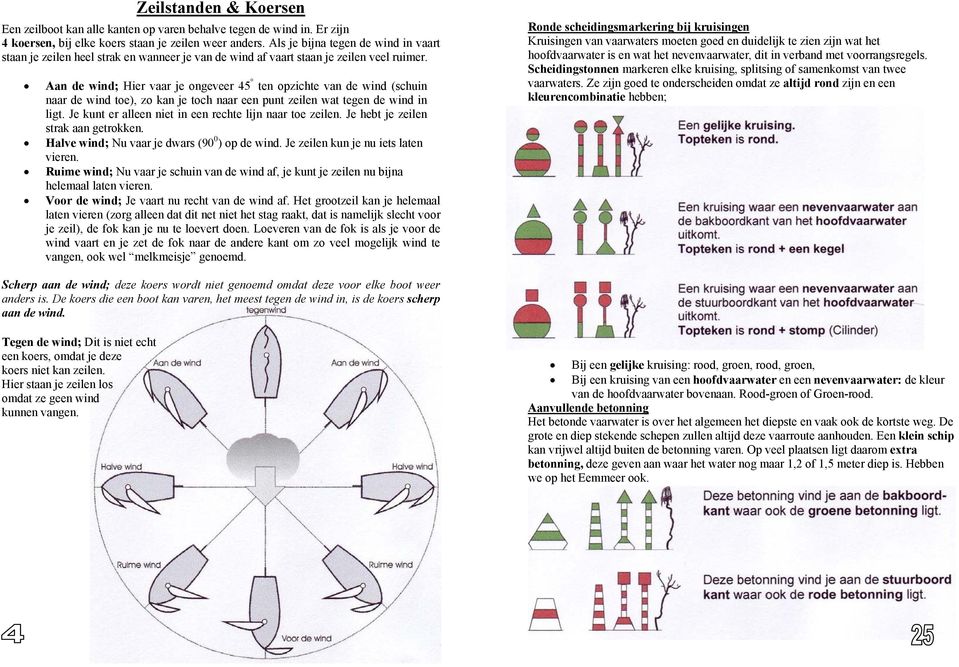 Aan de wind; Hier vaar je ongeveer 45 ten opzichte van de wind (schuin naar de wind toe), zo kan je toch naar een punt zeilen wat tegen de wind in ligt.