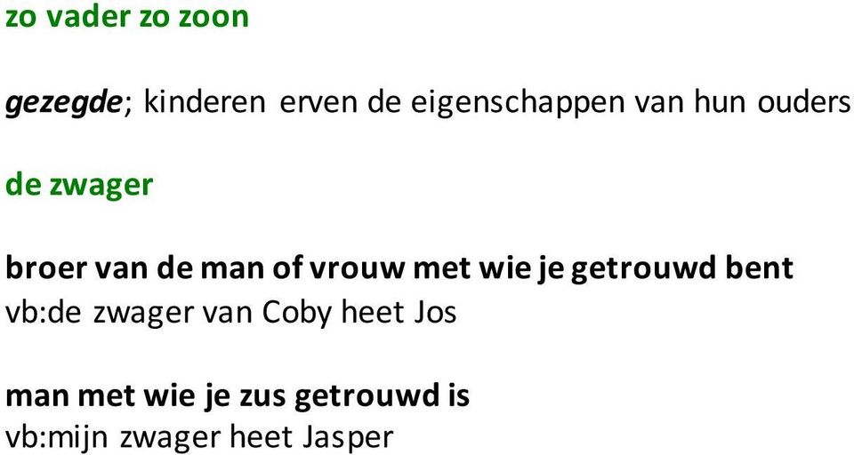 of vrouw met wie je getrouwd bent vb:de zwager van Coby