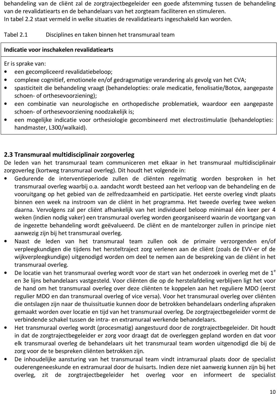 1 Disciplines en taken binnen het transmuraal team Indicatie voor inschakelen revalidatiearts Er is sprake van: een gecompliceerd revalidatiebeloop; complexe cognitief, emotionele en/of gedragsmatige