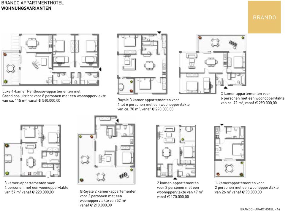 72 m 2, vanaf 290.000,00 3 kamer-appartementen voor 4 personen met een woonoppervlakte van 57 m 2 vanaf 220.