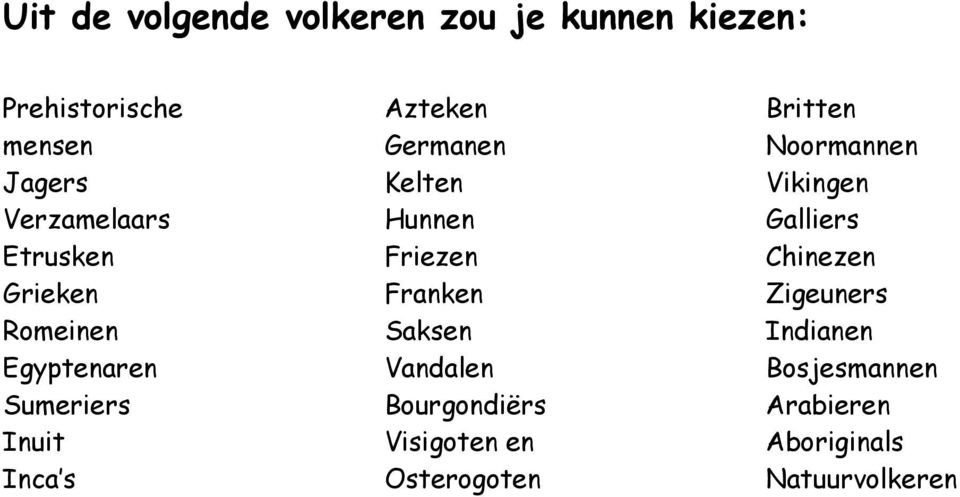 Friezen Franken Saksen Vandalen Bourgondiërs Visigoten en Osterogoten Britten Noormannen