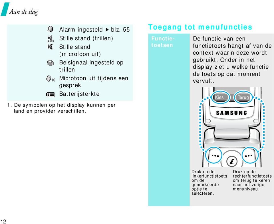 De symbolen op het display kunnen per land en provider verschillen.