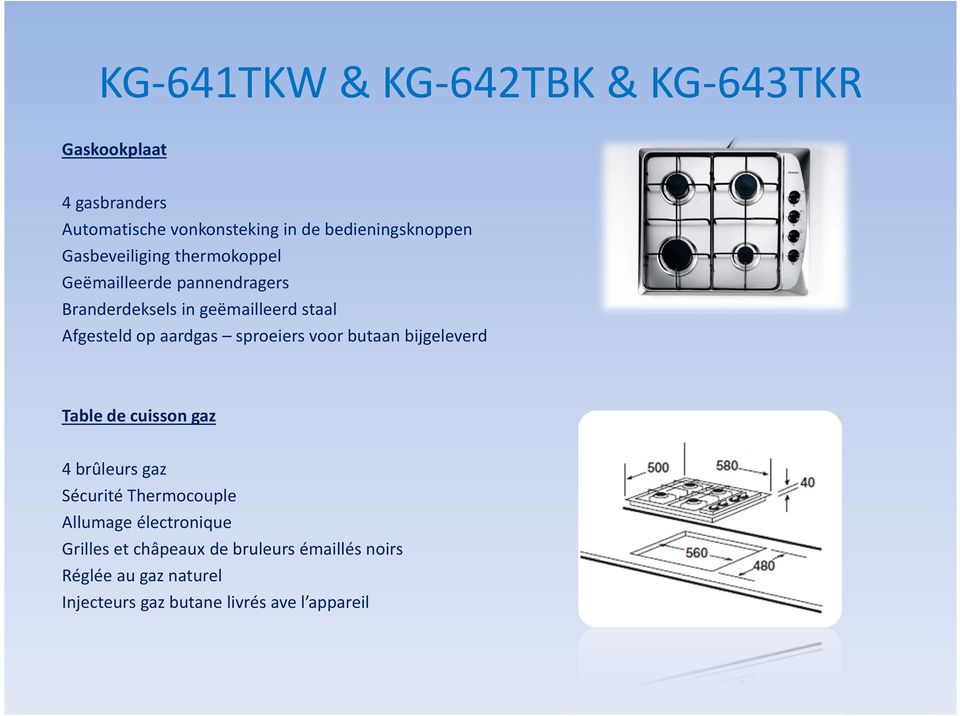 aardgas sproeiers voor butaan bijgeleverd Table de cuisson gaz 4 brûleurs gaz Sécurité Thermocouple Allumage