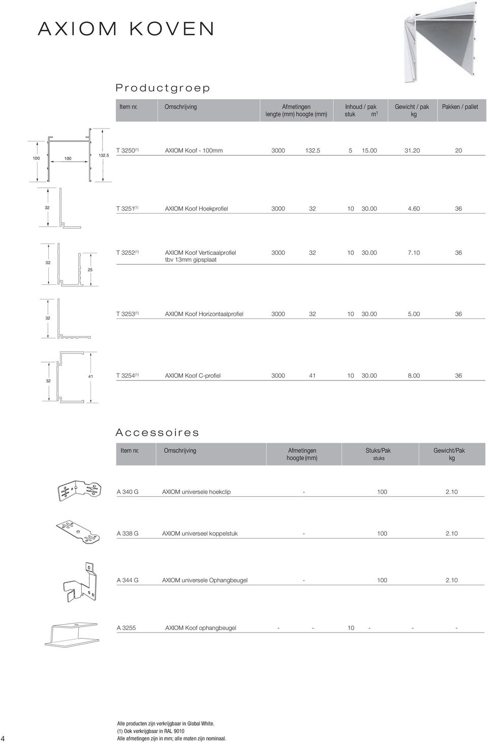 10 36 tbv 13mm gipsplaat 32 T 3253 (1) AXIOM Koof Horizontaalprofiel 3000 32 10 30.00 5.00 36 32 41 T 3254 (1) AXIOM Koof C-profiel 3000 41 10 30.00 8.00 36 A c c e s s o i r e s Item nr.