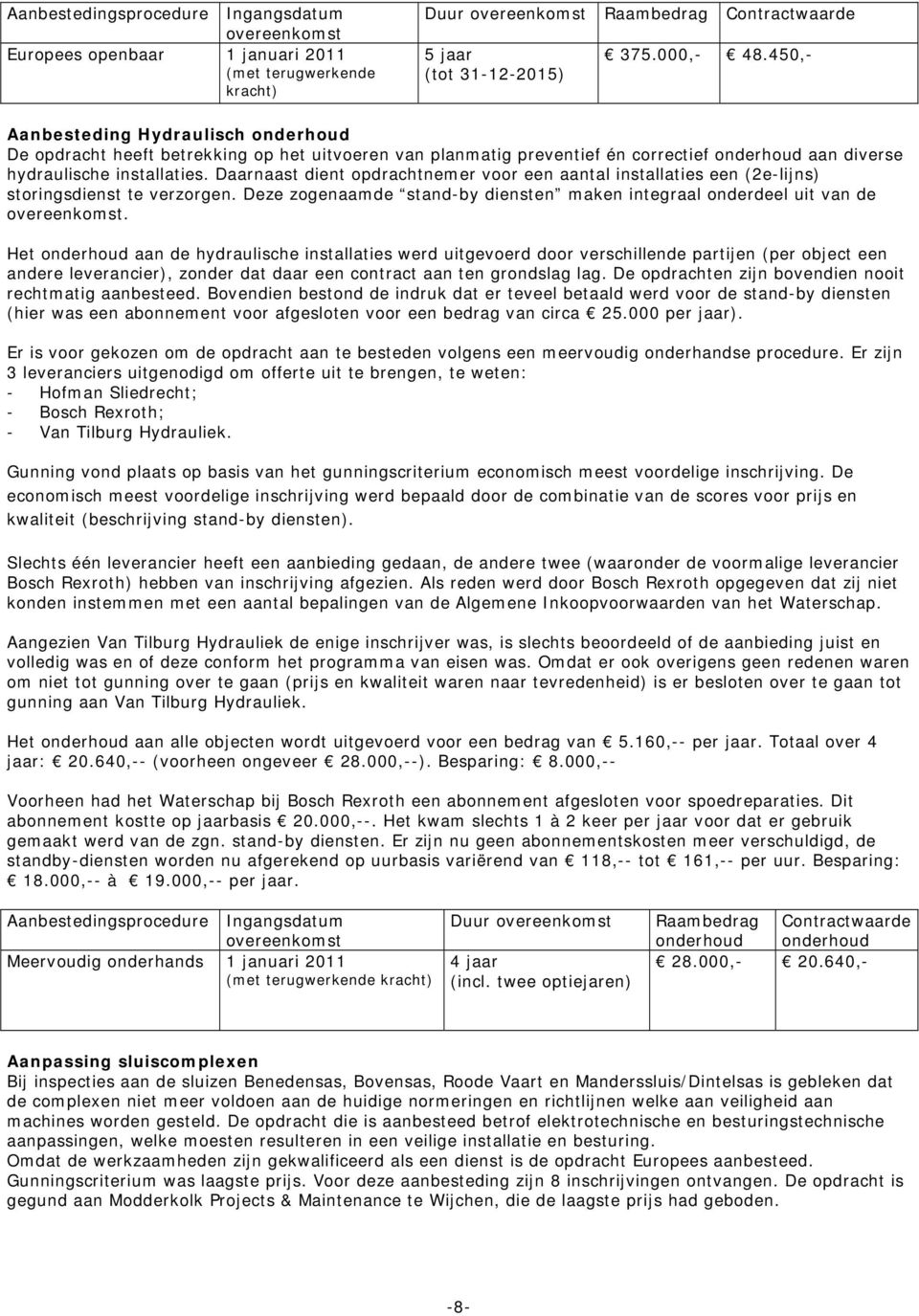 Daarnaast dient opdrachtnemer voor een aantal installaties een (2e-lijns) storingsdienst te verzorgen. Deze zogenaamde stand-by diensten maken integraal onderdeel uit van de.