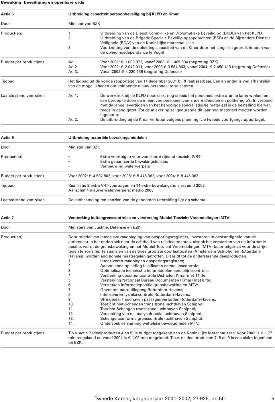 Uitbreiding van de Brigade Speciale Beveiligingsopdrachten (BSB) en de Bijzondere Dienst / Veiligheid (BD/V) van de Koninklijke marechaussee 3.