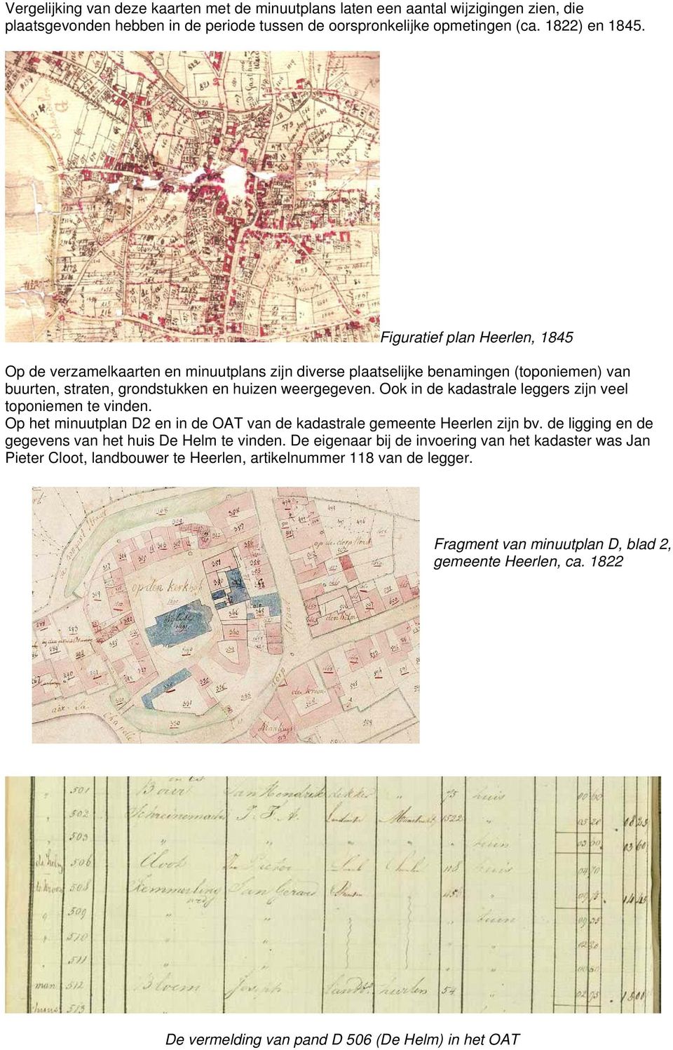 Ook in de kadastrale leggers zijn veel toponiemen te vinden. Op het minuutplan D2 en in de OAT van de kadastrale gemeente Heerlen zijn bv. de ligging en de gegevens van het huis De Helm te vinden.