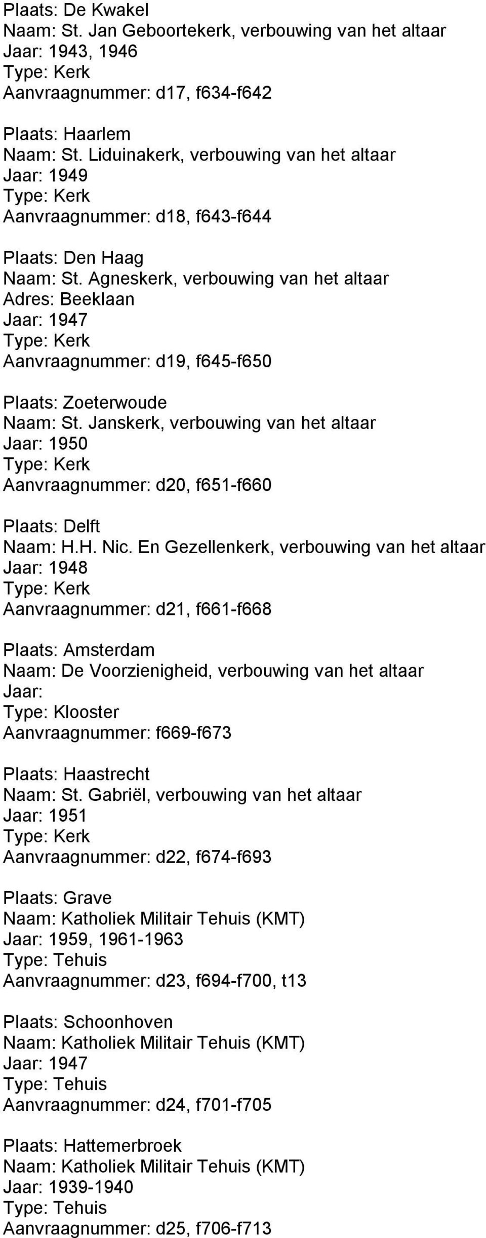 Agneskerk, verbouwing van het altaar Adres: Beeklaan Jaar: 1947 Aanvraagnummer: d19, f645-f650 Plaats: Zoeterwoude Naam: St.