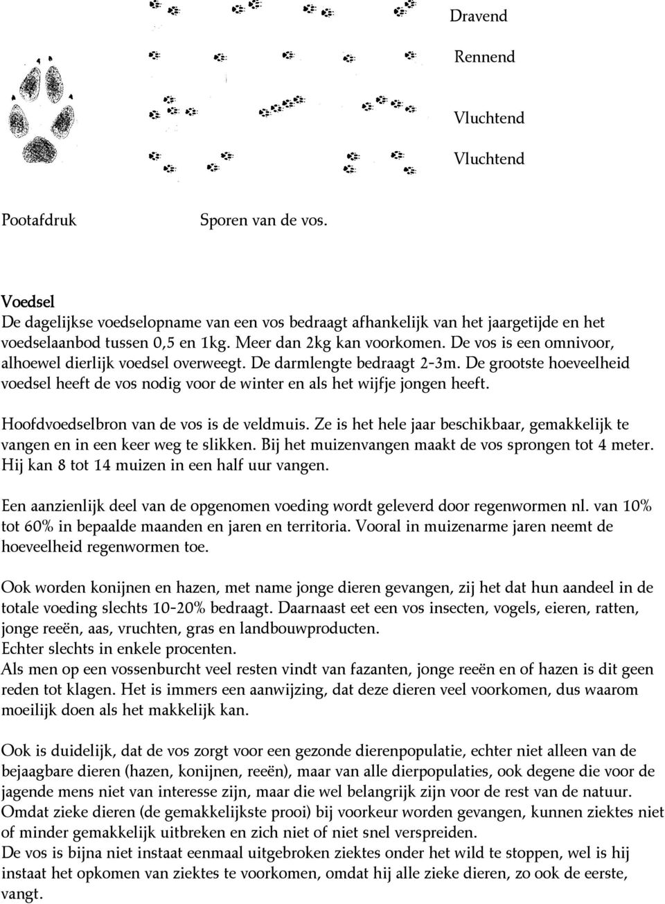 De grootste hoeveelheid voedsel heeft de vos nodig voor de winter en als het wijfje jongen heeft. Hoofdvoedselbron van de vos is de veldmuis.