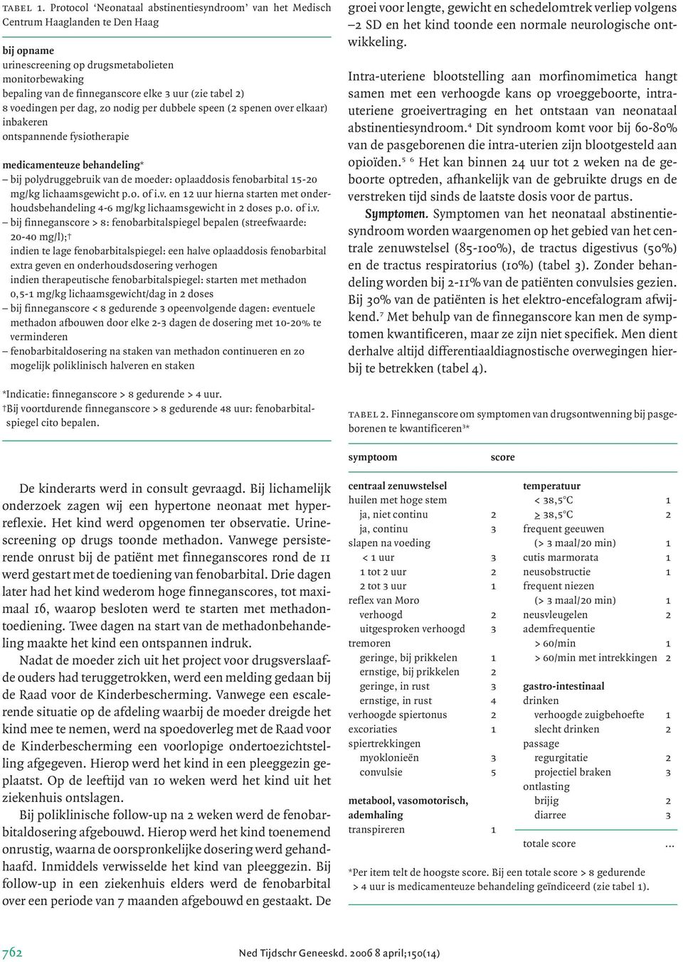 tabel 2) 8 voedingen per dag, zo nodig per dubbele speen (2 spenen over elkaar) inbakeren ontspannende fysiotherapie medicamenteuze behandeling* bij polydruggebruik van de moeder: oplaaddosis