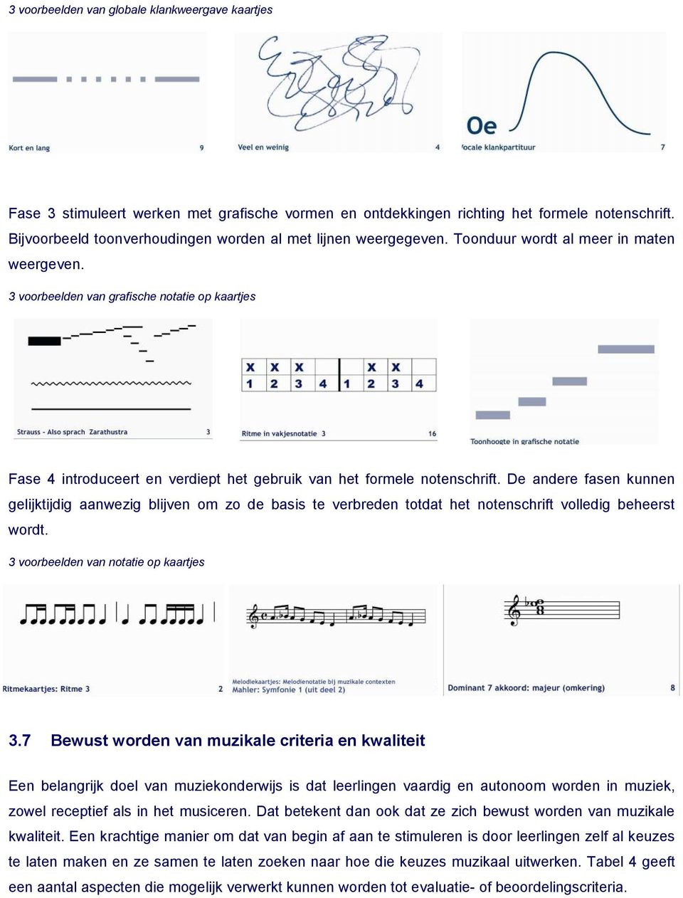 3 voorbeelden van grafische notatie op kaartjes Fase 4 introduceert en verdiept het gebruik van het formele notenschrift.